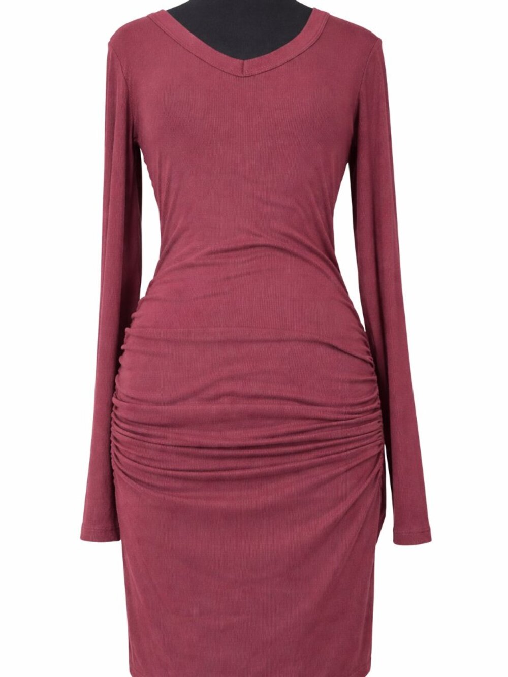 Michael Stars Long Sleeve Ruched Bodycon Midi Dress - Wine - Picture 5 of 12